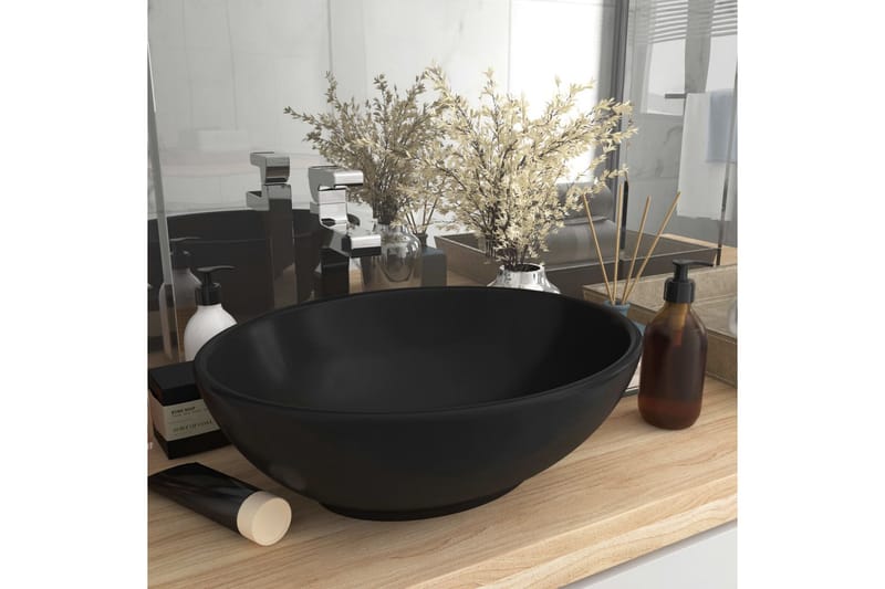 Luksuriøs servant ovalformet matt svart 40x33 cm keramisk - Hus & oppussing - Kjøkken & bad - Baderom - Servant og håndvask - Enkel vask