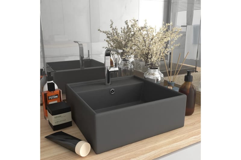 Luksuriøs servant overløp firkantet mørkegrå 41x41 cm - Grå - Enkel vask