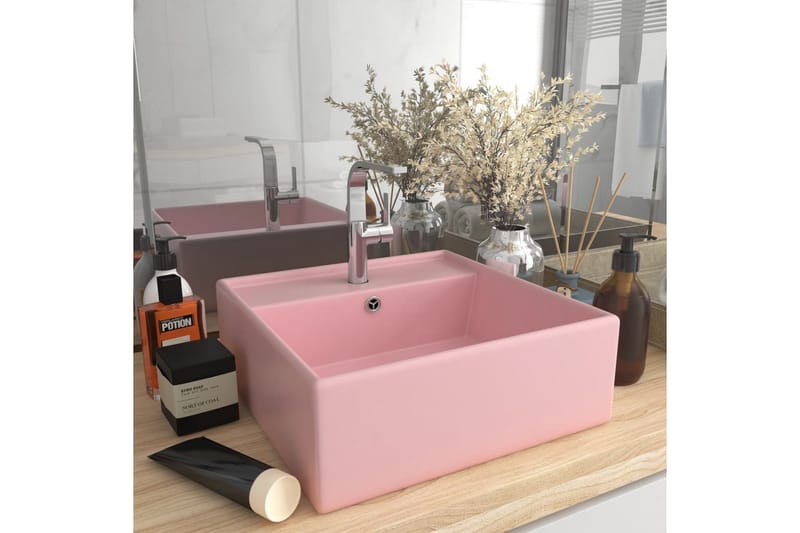 Luksuriøs servant overløp firkantet matt rosa 41x41 cm - Rosa - Hus & oppussing - Kjøkken & bad - Baderom - Servant og håndvask - Enkel vask