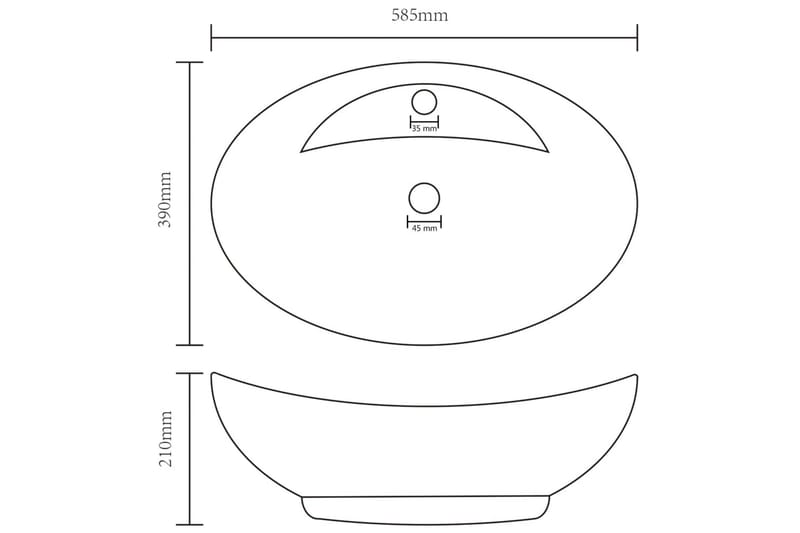 Luksuriøs servant overløp oval matt mørkegrå 58,5x39cm - Grå - Enkel vask