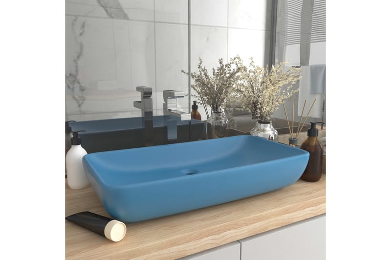 Luksuriøs servant rektangulær matt lyseblå 71x38 cm keramikk - Blå - Enkel vask