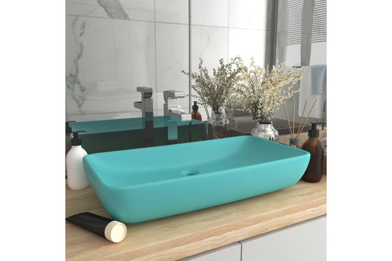 Luksuriøs servant rektangulær matt lysegrønn 71x38 cm - grønn - Hus & oppussing - Kjøkken & bad - Baderom - Servant og håndvask - Enkel vask