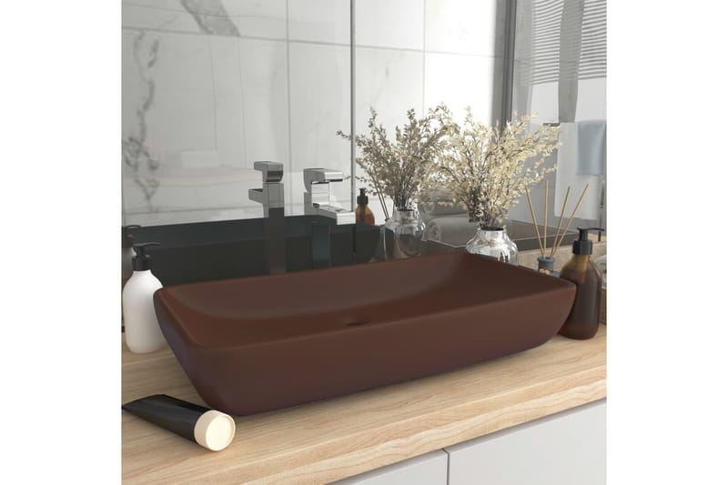 Luksuriøs servant rektangulær matt mørkebrun 71x38 cm - Brun - Hus & oppussing - Kjøkken & bad - Baderom - Servant og håndvask - Enkel vask