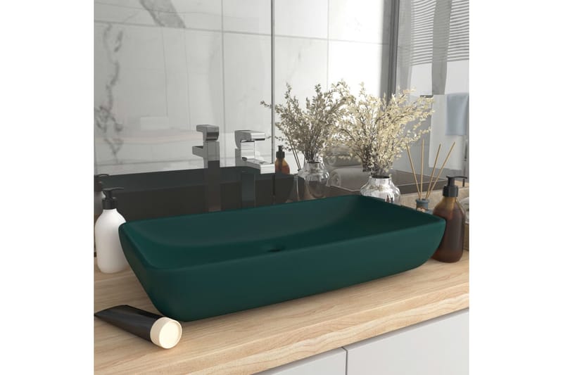 Luksuriøs servant rektangulær matt mørkegrønn 71x38 cm - grønn - Hus & oppussing - Kjøkken & bad - Baderom - Servant og håndvask - Enkel vask