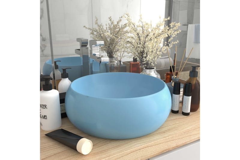 Luksuriøs servant rund matt lyseblå 40x15 cm keramisk - Enkel vask