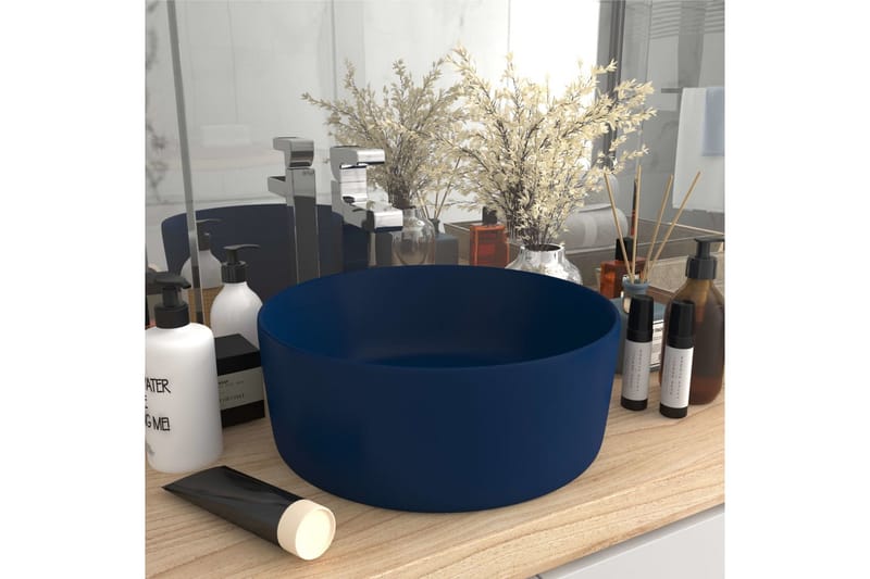 Luksuriøs servant rund matt mørkeblå 40x15 cm keramisk - Enkel vask