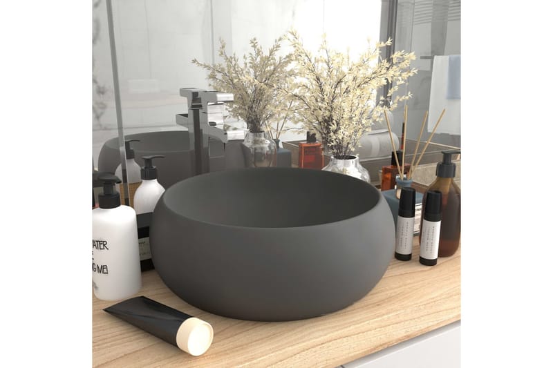 Luksuriøs servant rund matt mørkegrå 40x15 cm keramisk - Enkel vask