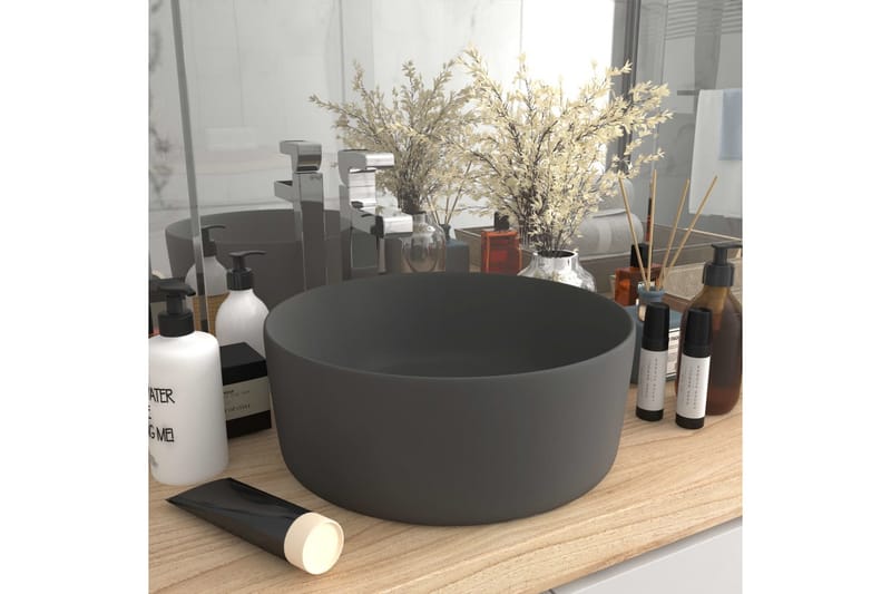 Luksuriøs servant rund matt mørkegrå 40x15 cm keramisk - Hus & oppussing - Kjøkken & bad - Baderom - Servant og håndvask - Enkel vask