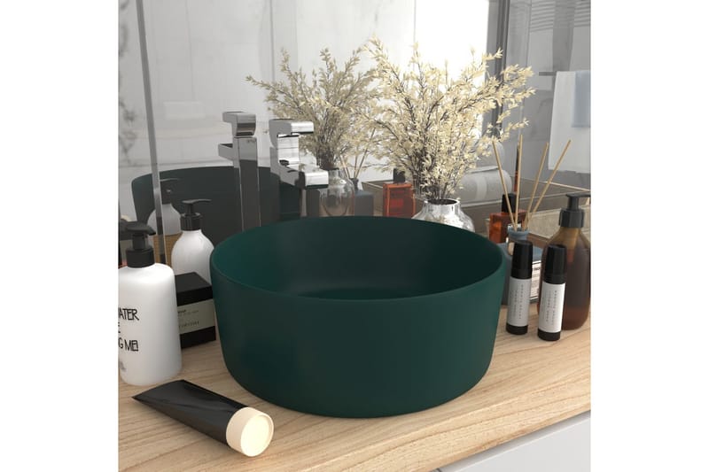 Luksuriøs servant rund matt mørkegrønn 40x15 cm keramisk - Enkel vask