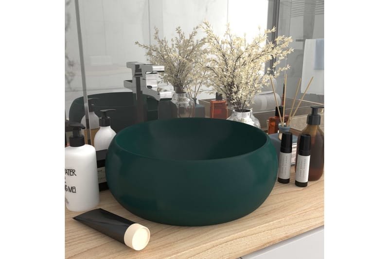 Luksuriøs servant rund matt mørkegrønn 40x15 cm keramisk - Hus & oppussing - Kjøkken & bad - Baderom - Servant og håndvask - Enkel vask