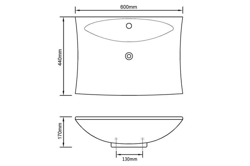 Luksus keramisk servant rektagulr med overløp og kranhull - Enkel vask