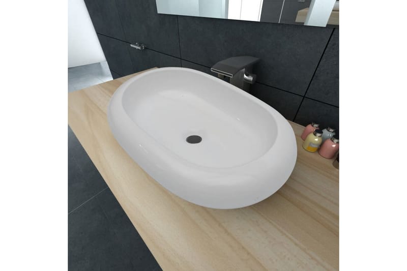 Luksus Keramisk Vask Oval Hvit 63 x 42 cm - Enkel vask