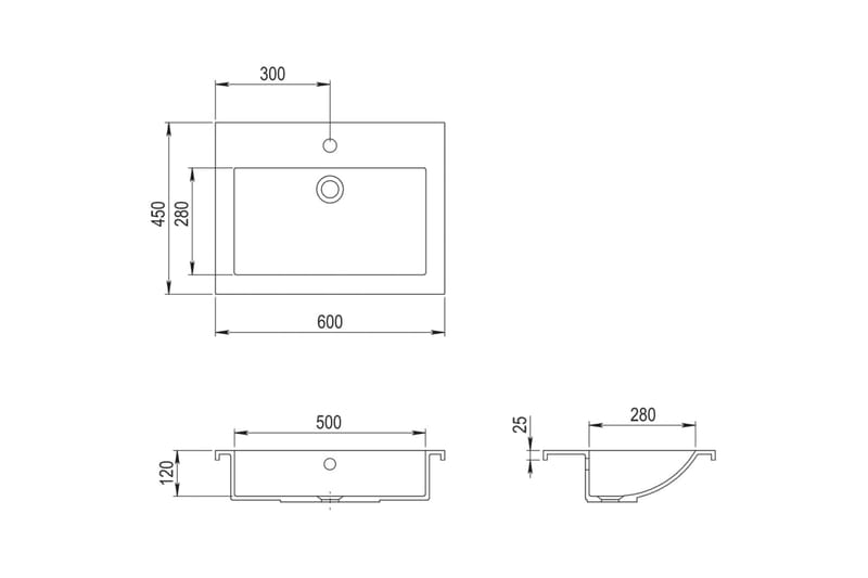 Servant granitt 600x450x120 mm grå - Enkel vask