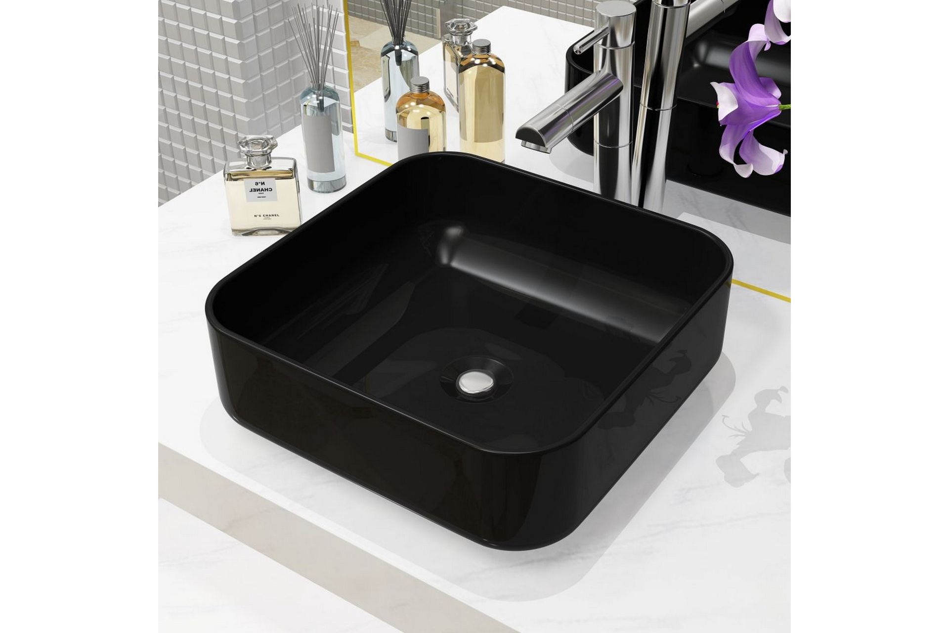 Servant keramisk kvadratisk svart 38x38x13,5 cm - Hus & oppussing - Kjøkken & bad - Baderom - Servant og håndvask - Enkel vask