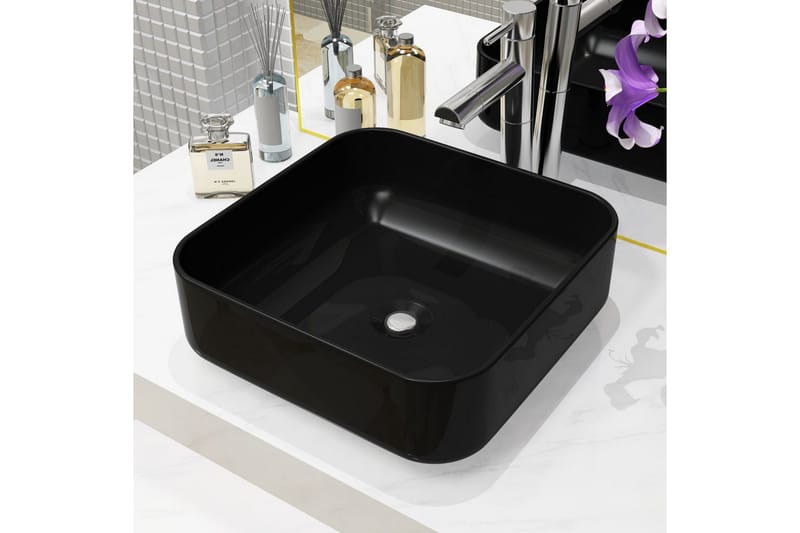 Servant keramisk kvadratisk svart 38x38x13,5 cm - Hus & oppussing - Kjøkken & bad - Baderom - Servant og håndvask - Enkel vask