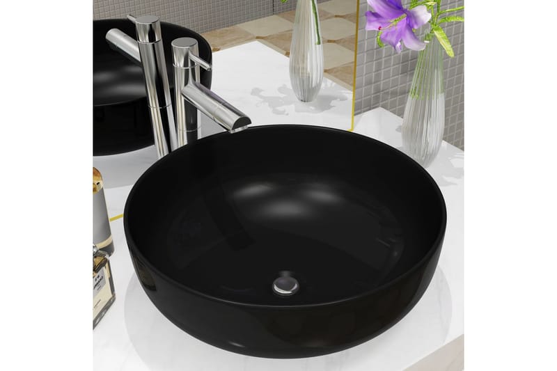 Servant keramisk rund svart 41,5x13,5 cm - Enkel vask