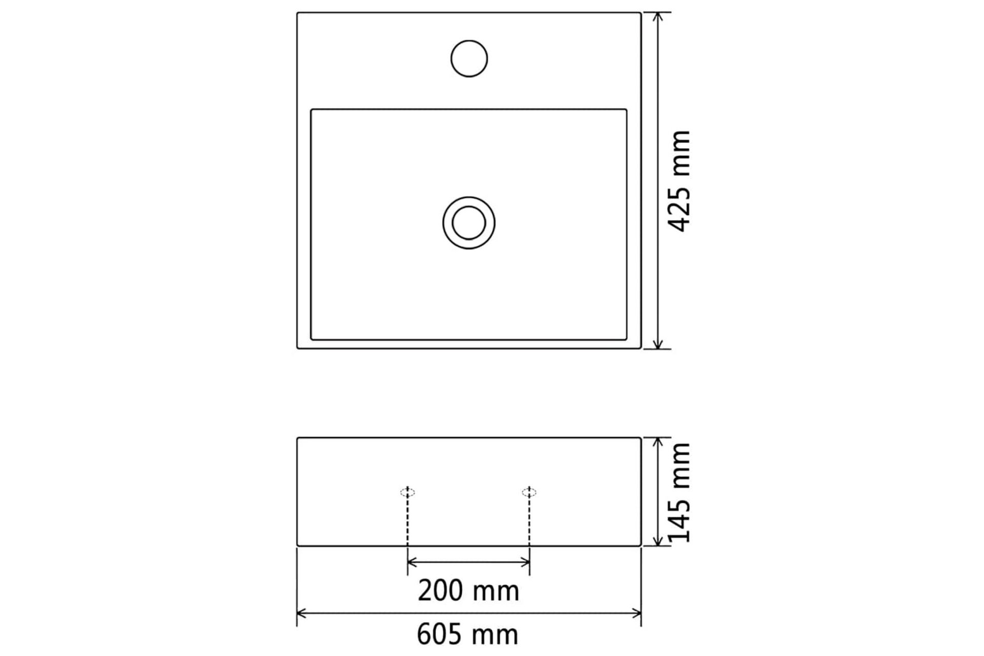 Servant med kranhull keramisk hvit 60,5x42,5x14,5 cm - Hus & oppussing - Kjøkken & bad - Baderom - Servant og håndvask - Enkel vask