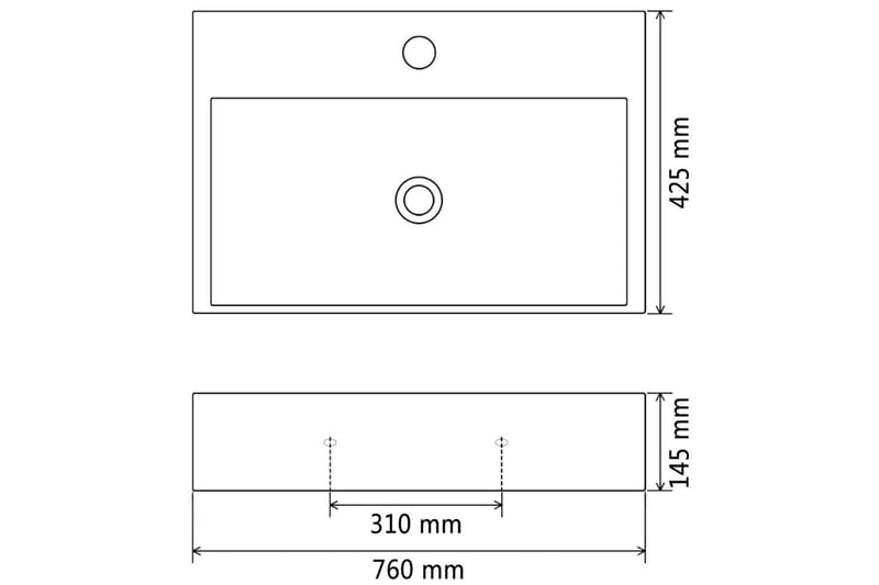 Servant med kranhull keramisk hvit 76x42,5x14,5 cm - Enkel vask