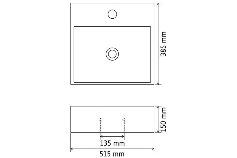 Servant med kranhull keramisk svart 51,5x38,5x15 cm - Enkel vask