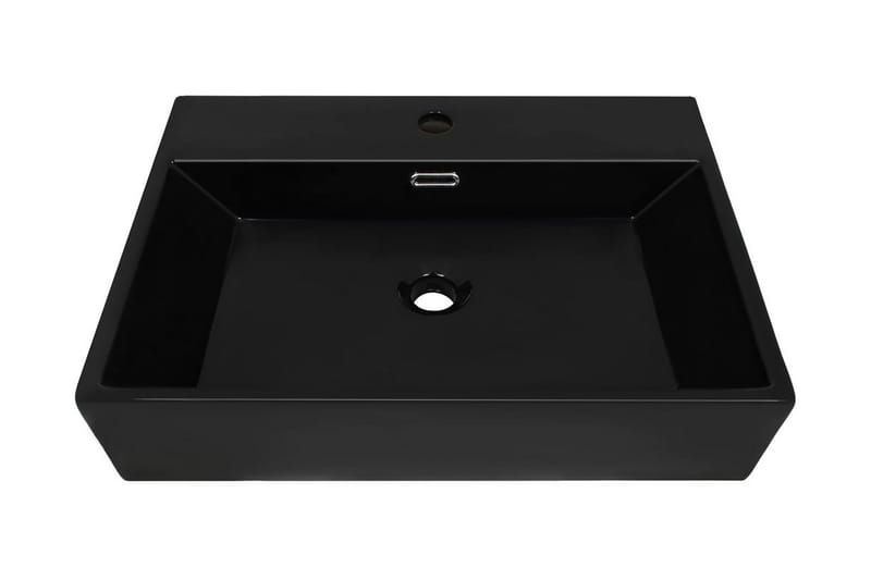 Servant med kranhull keramisk svart 76x42,5x14,5 cm - Enkel vask