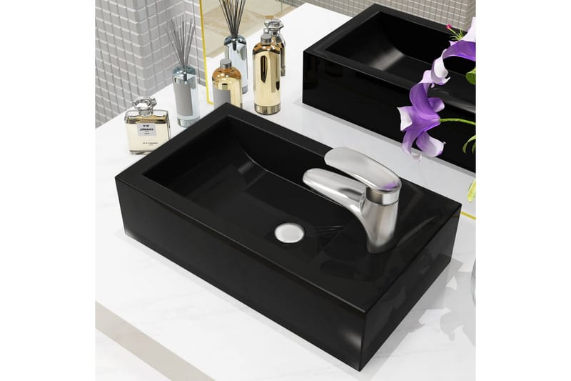 Servant med kranhull rektangulr keramisk svart 46x25,5x12cm - Hus & oppussing - Kjøkken & bad - Baderom - Servant og håndvask - Enkel vask