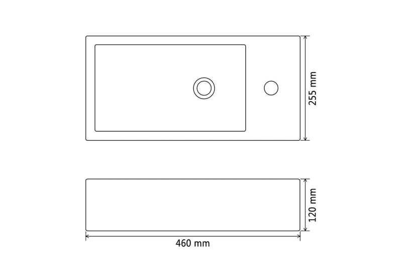 Servant med kranhull rektangulr keramisk svart 46x25,5x12cm - Hus & oppussing - Kjøkken & bad - Baderom - Servant og håndvask - Enkel vask