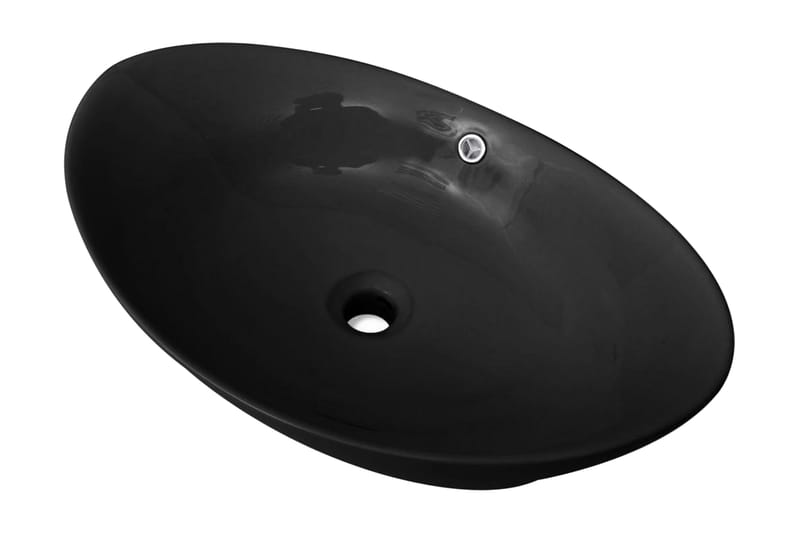 Svart Luksus Keramisk Vask Oval med Overløp 59 x 38,5 cm - Enkel vask