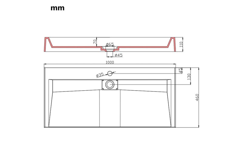 Vask 100x46x11 cm mineralstøpt/marmorstøpt hvit - Hus & oppussing - Kjøkken & bad - Baderom - Servant og håndvask - Enkel vask