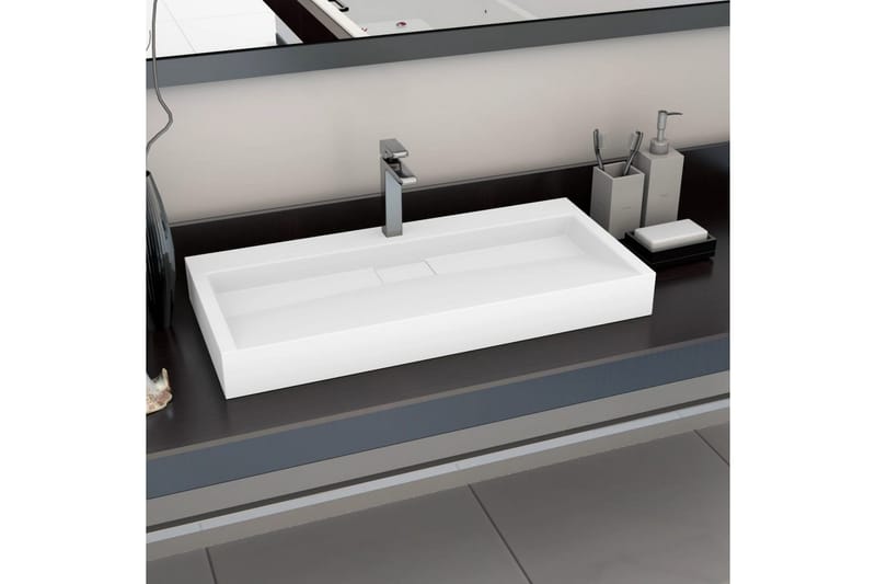 Vask 100x46x11 cm mineralstøpt/marmorstøpt hvit - Hus & oppussing - Kjøkken & bad - Baderom - Servant og håndvask - Enkel vask