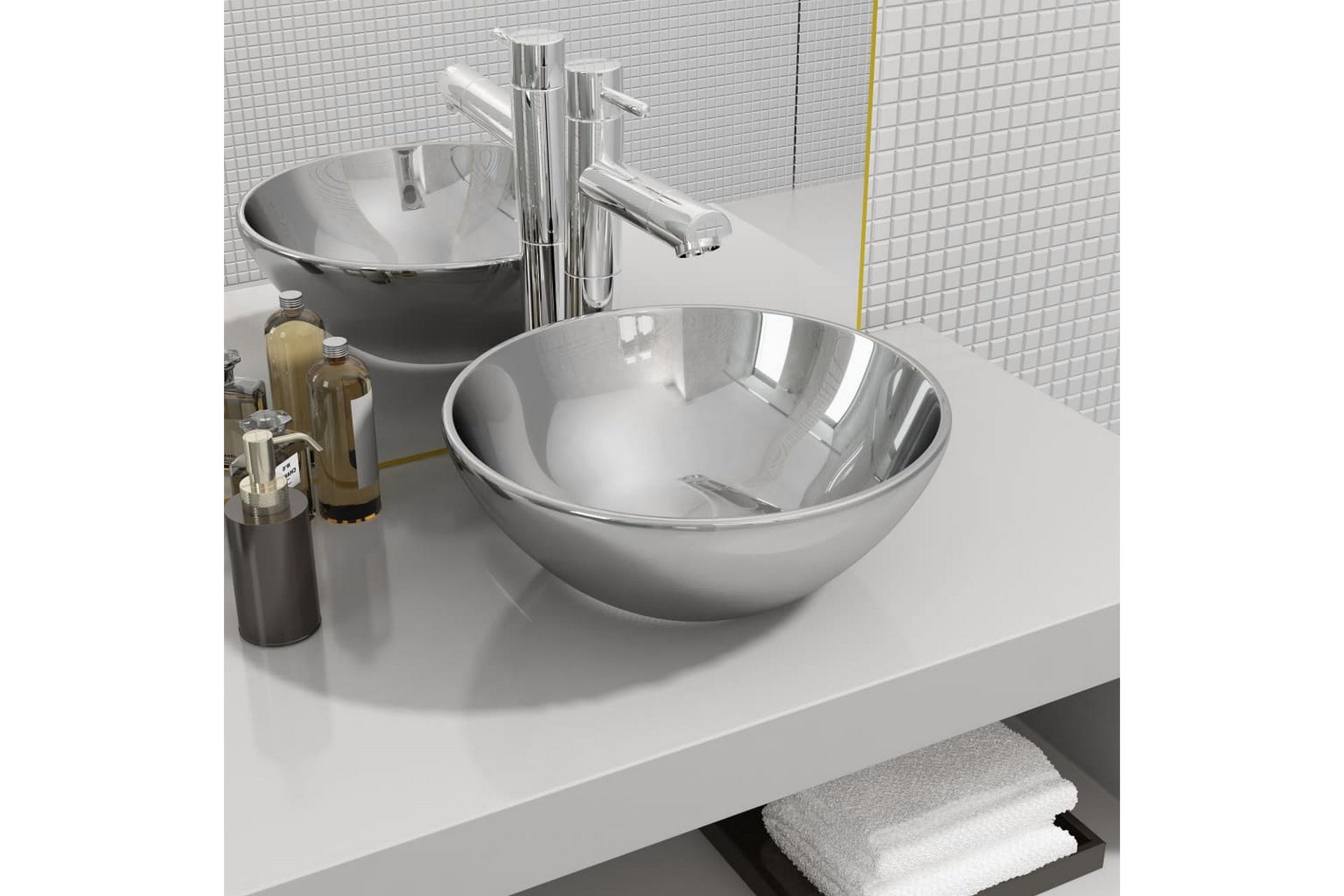 Vask 32,5x14 cm keramikk sølv - Hus & oppussing - Kjøkken & bad - Baderom - Servant og håndvask - Enkel vask