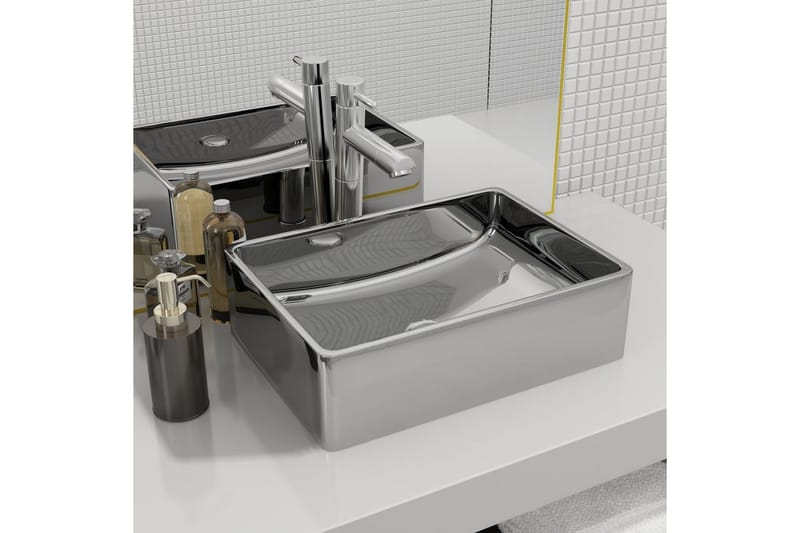 Vask 41x30x12 cm keramikk sølv - Hus & oppussing - Kjøkken & bad - Baderom - Servant og håndvask - Enkel vask