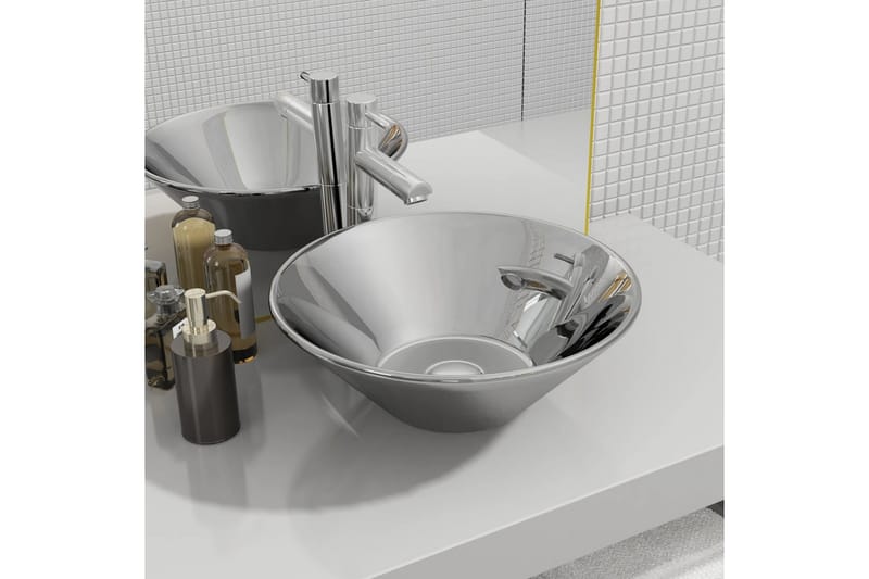 Vask 42x14 cm keramikk sølv - Hus & oppussing - Kjøkken & bad - Baderom - Servant og håndvask - Enkel vask