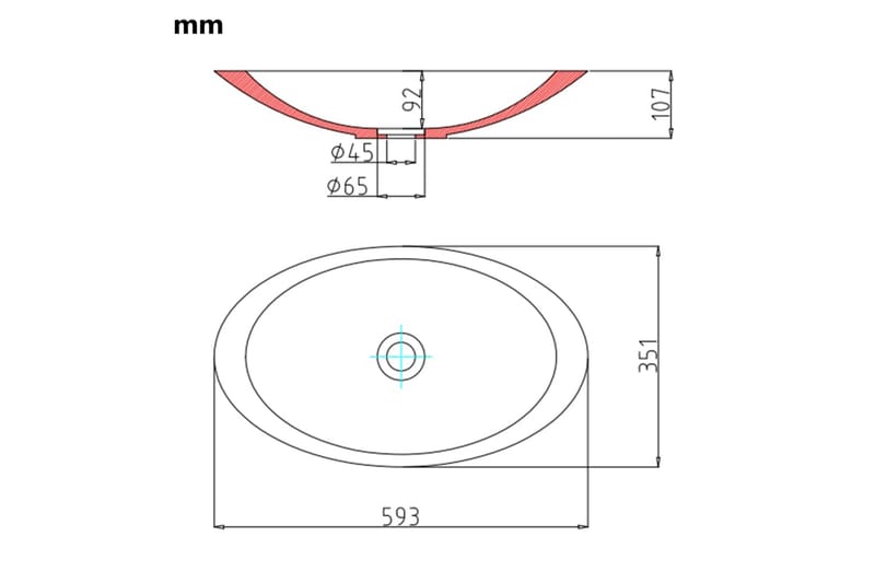 Vask 59,3x35,1x10,7 cm mineralstøpt/marmorstøpt hvit - Enkel vask