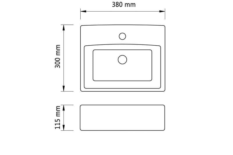 Vask med kranhull 38x30x11,5 cm keramikk sølv - Hus & oppussing - Kjøkken & bad - Baderom - Servant og håndvask - Enkel vask