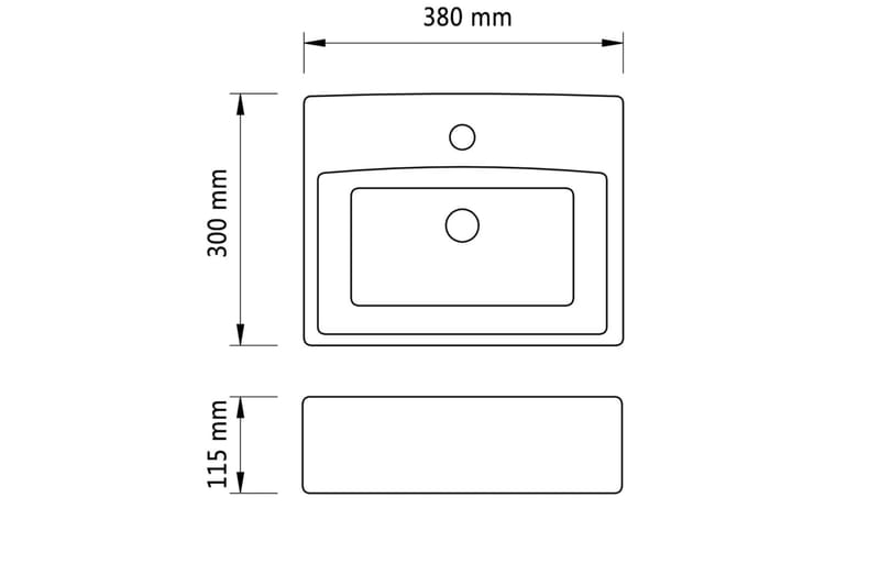 Vask med kranhull 38x30x11,5 cm keramikk sølv - Enkel vask