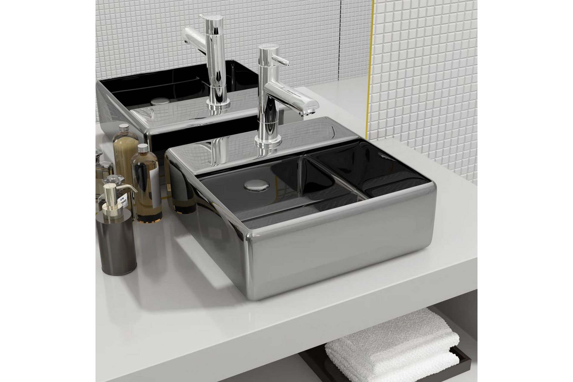 Vask med kranhull 38x30x11,5 cm keramikk sølv - Hus & oppussing - Kjøkken & bad - Baderom - Servant og håndvask - Enkel vask
