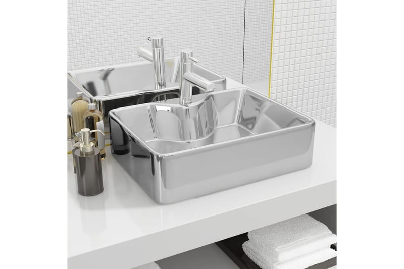 Vask med kranhull 48x37x13,5 cm keramikk sølv - Hus & oppussing - Kjøkken & bad - Baderom - Servant og håndvask - Enkel vask
