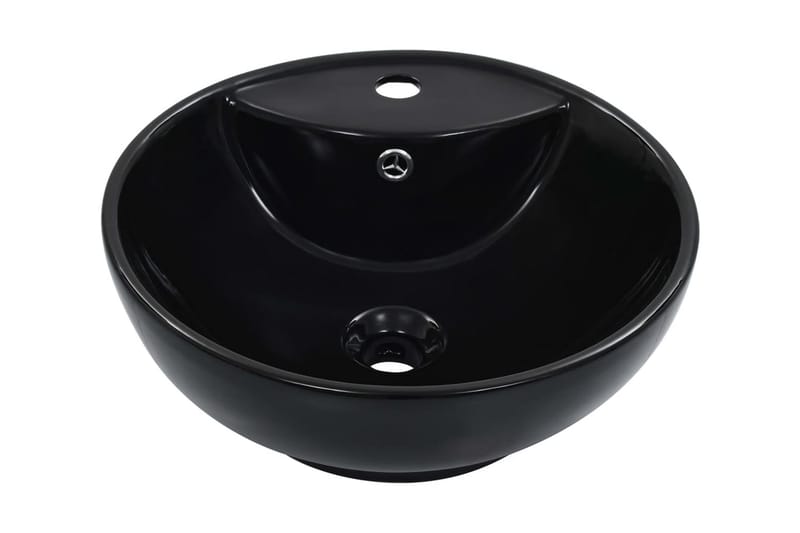 Vask med overløpsfunksjon 46,5x18 cm keramikk svart - Enkel vask
