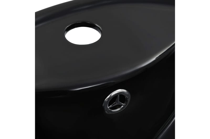 Vask med overløpsfunksjon 46,5x18 cm keramikk svart - Enkel vask