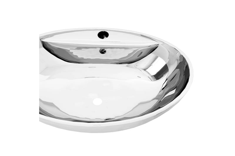 Vask med overløpsfunksjon 58,5x39x21 cm keramikk sølv - Enkel vask