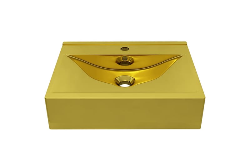 Vask med overløpsfunksjon 60x46x16 cm keramisk gull - Enkel vask