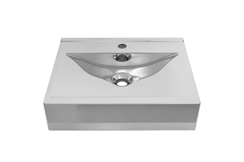 Vask med overløpsfunksjon 60x46x16 cm keramisk sølv - Hus & oppussing - Kjøkken & bad - Baderom - Servant og håndvask - Enkel vask