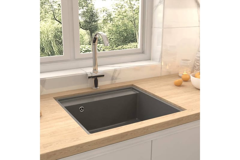 Vask med overløpshull grå granitt - Grå - Enkel vask