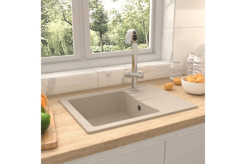 Vask med overløpshull oval beige granitt - Beige - Enkel vask