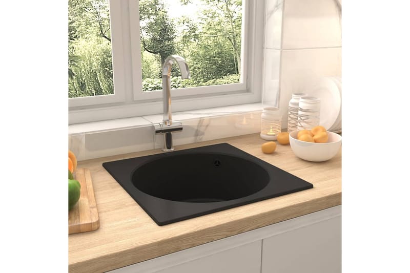 Vask med overløpshull svart granitt - Svart - Enkel vask