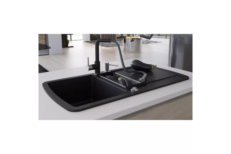 Kjøkkenvask i granitt dobbel kum svart - Enkel vask