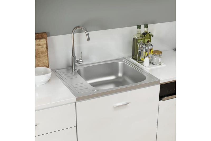 Kjøkkenvask med avrenning sølv 500x600x155 mm rustfritt stål - Hus & oppussing - Kjøkken & bad - Baderom - Servant og håndvask - Enkel vask