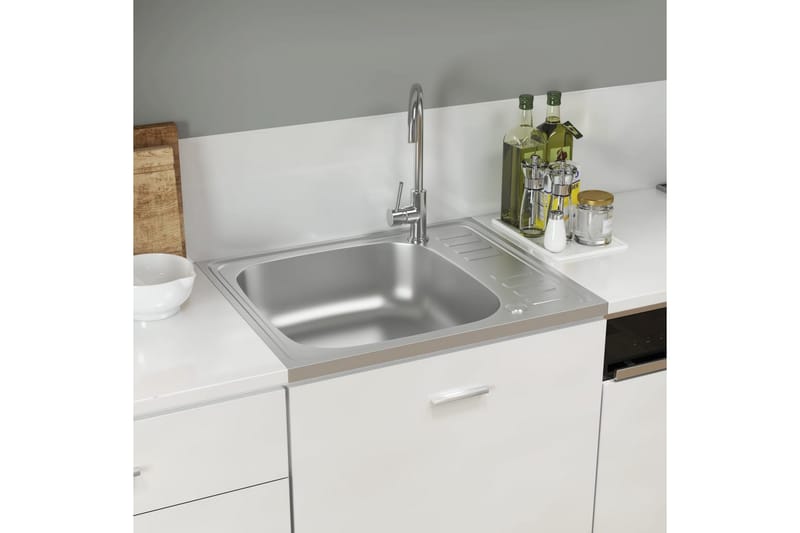 Kjøkkenvask med avrenning sølv 500x600x155 mm rustfritt stål - Enkel vask