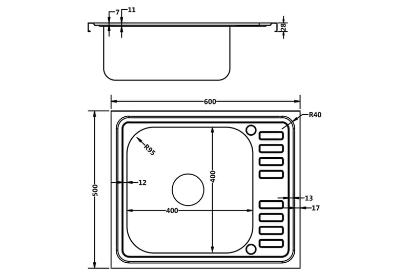 Kjøkkenvask med avrenning sølv 500x600x155 mm rustfritt stål - Hus & oppussing - Kjøkken & bad - Baderom - Servant og håndvask - Enkel vask