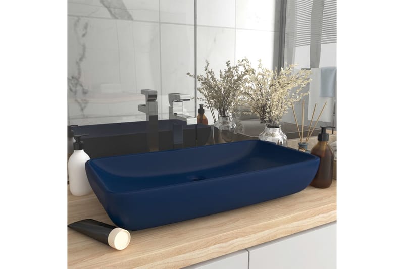 Luksuriøs servant rektangulær matt mørkeblå 71x38cm keramikk - Blå - Enkel vask